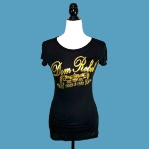 Dom Rebel Women's Tee-Shirt Size M Gold Angel Wing by Justin Svatina Black